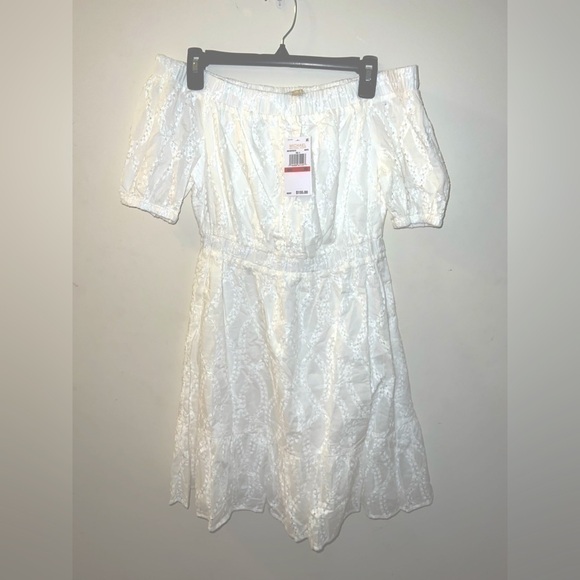 MICHAEL MICHAEL KORS WHITE Eyelet-Embroidered Off-the-Shoulder Dress SIZE XS NWT - Picture 3 of 4